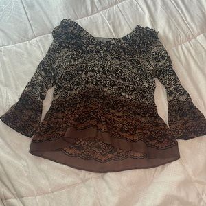 Brown and tan patterned blouse